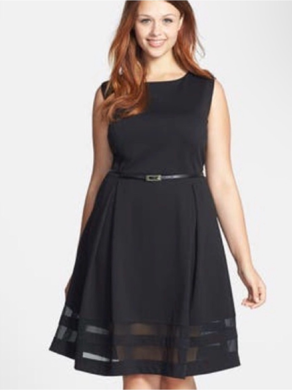 Calvin Klein Black Sleeveless Fit & Flare Dress with Sheer Hem - 6 - see notes